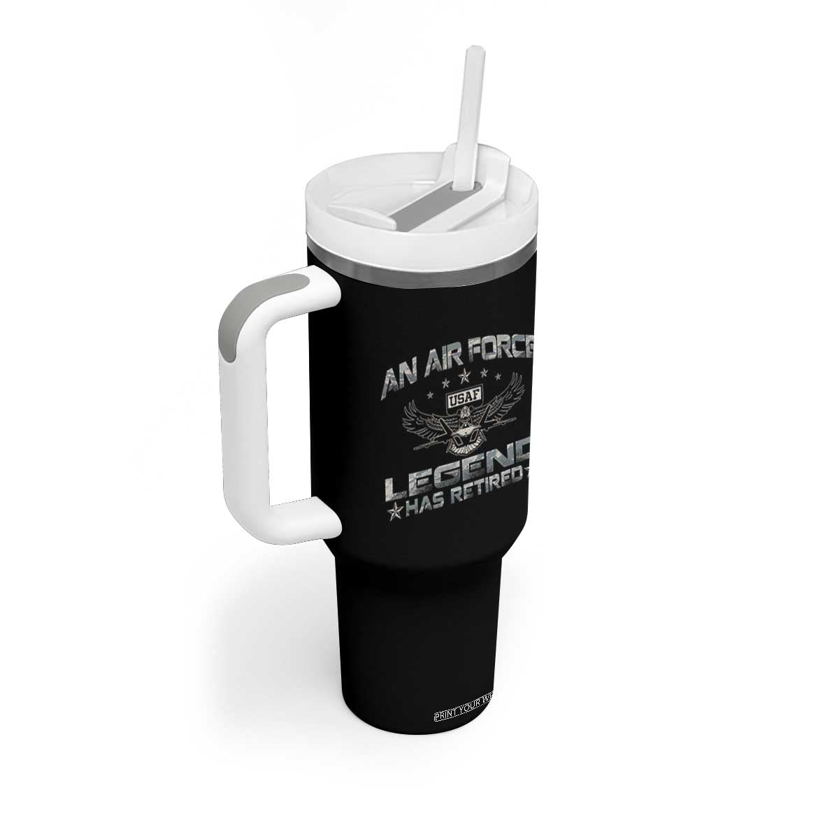 An Air Force Legend Has Retired Tumbler With Handle Vintage Camo US Veteran TS10 Print Your Wear