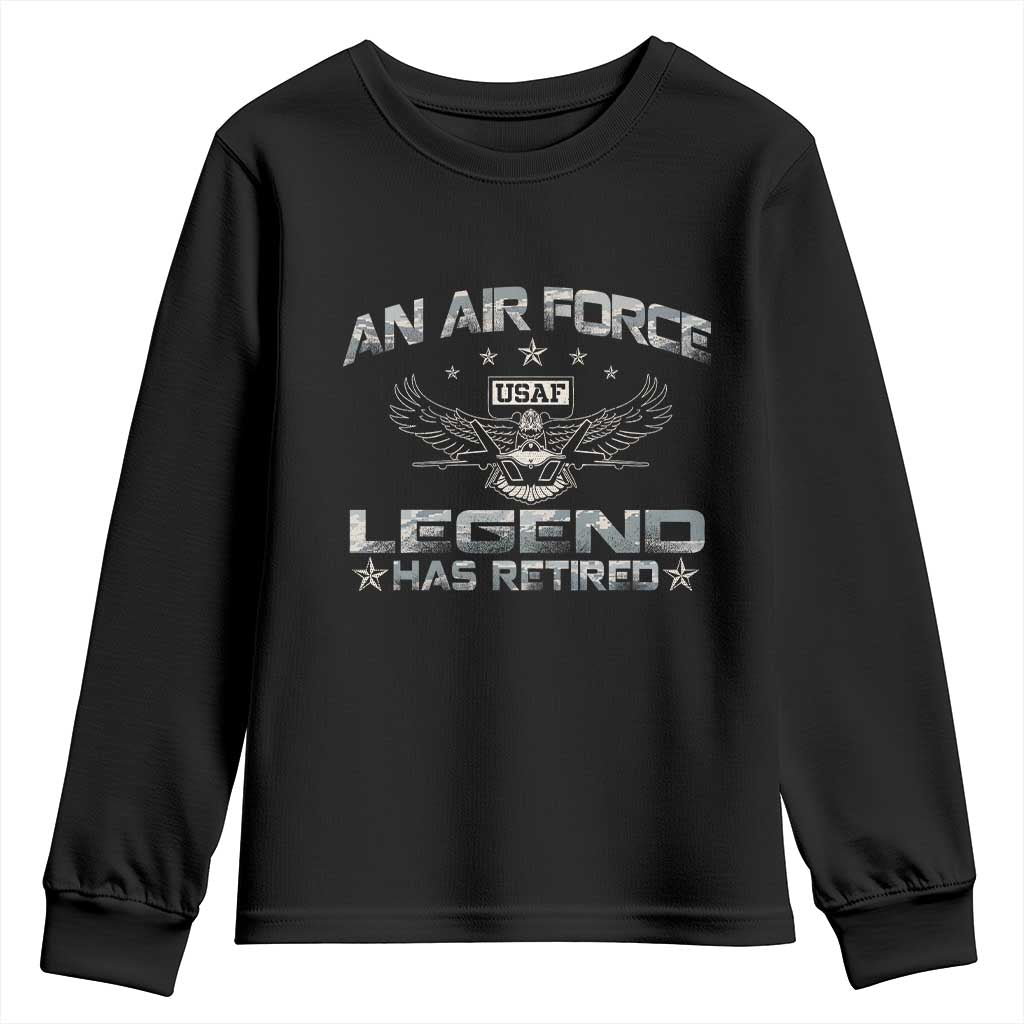 An Air Force Legend Has Retired Youth Sweatshirt Vintage Camo US Veteran TS10 Black Print Your Wear