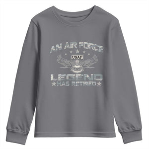 An Air Force Legend Has Retired Youth Sweatshirt Vintage Camo US Veteran TS10 Charcoal Print Your Wear