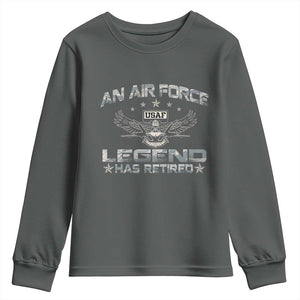 An Air Force Legend Has Retired Youth Sweatshirt Vintage Camo US Veteran TS10 Dark Heather Print Your Wear
