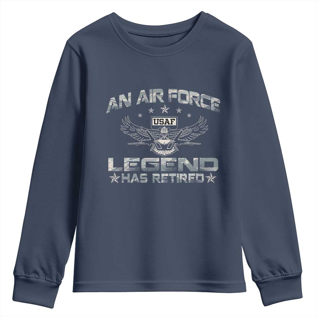 An Air Force Legend Has Retired Youth Sweatshirt Vintage Camo US Veteran TS10 Navy Print Your Wear