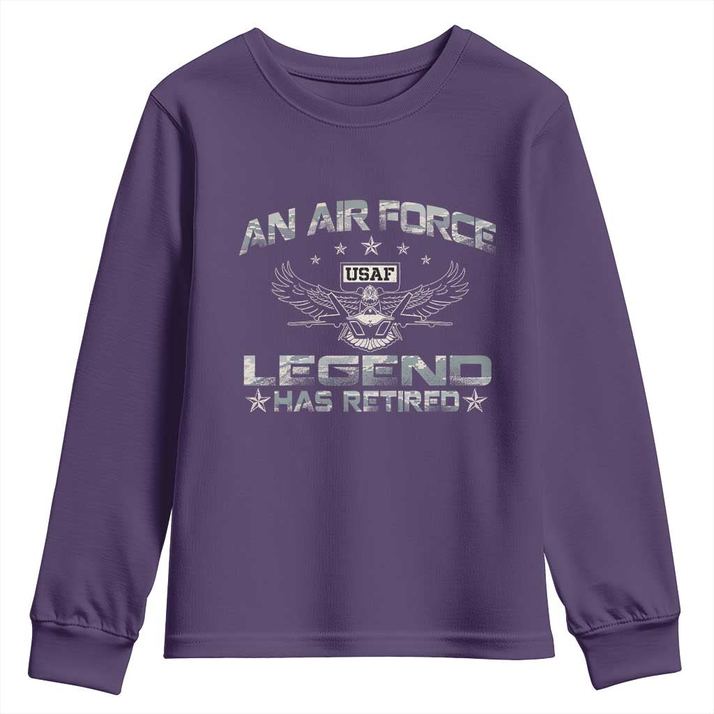 An Air Force Legend Has Retired Youth Sweatshirt Vintage Camo US Veteran TS10 Purple Print Your Wear