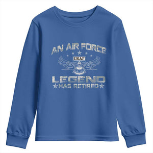 An Air Force Legend Has Retired Youth Sweatshirt Vintage Camo US Veteran TS10 Royal Blue Print Your Wear