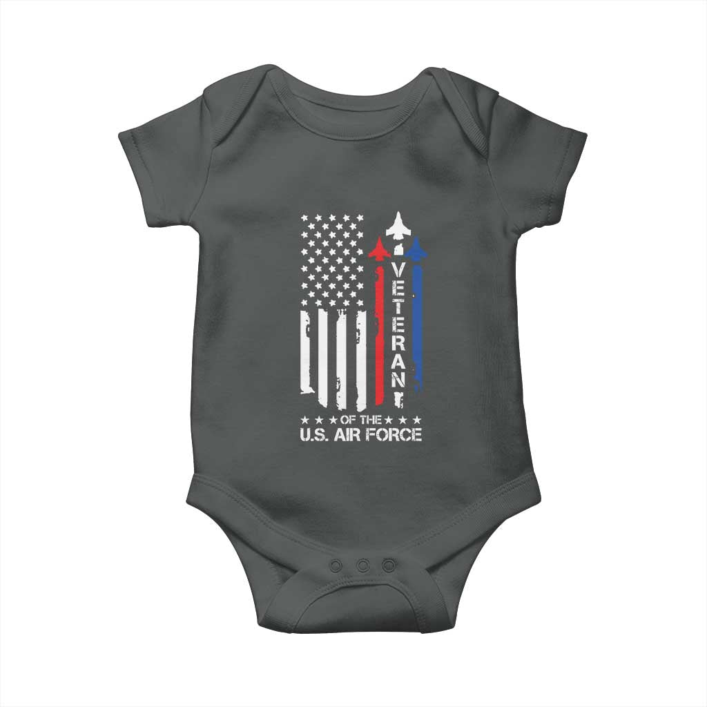 Air Force Veteran Baby Onesie Vintage US Flag TS10 Dark Heather Print Your Wear