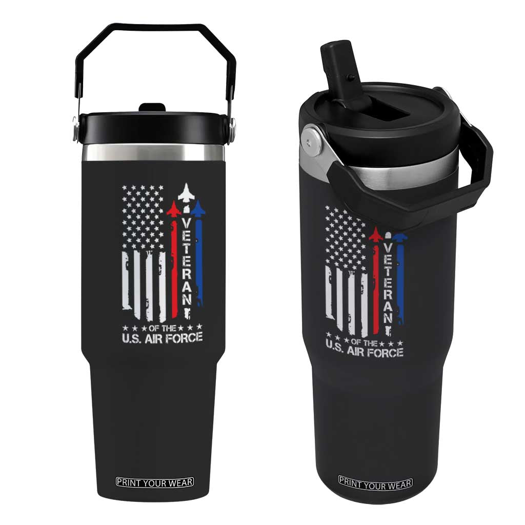 Air Force Veteran Flip Straw Tumbler Vintage US Flag TS10 One Size: 30 oz Black Print Your Wear