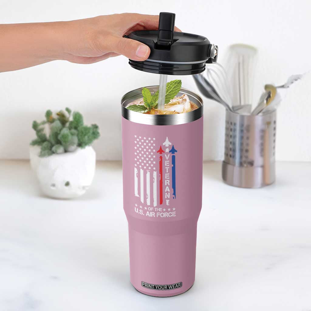 Air Force Veteran Flip Straw Tumbler Vintage US Flag TS10 One Size: 30 oz Light Pink Print Your Wear