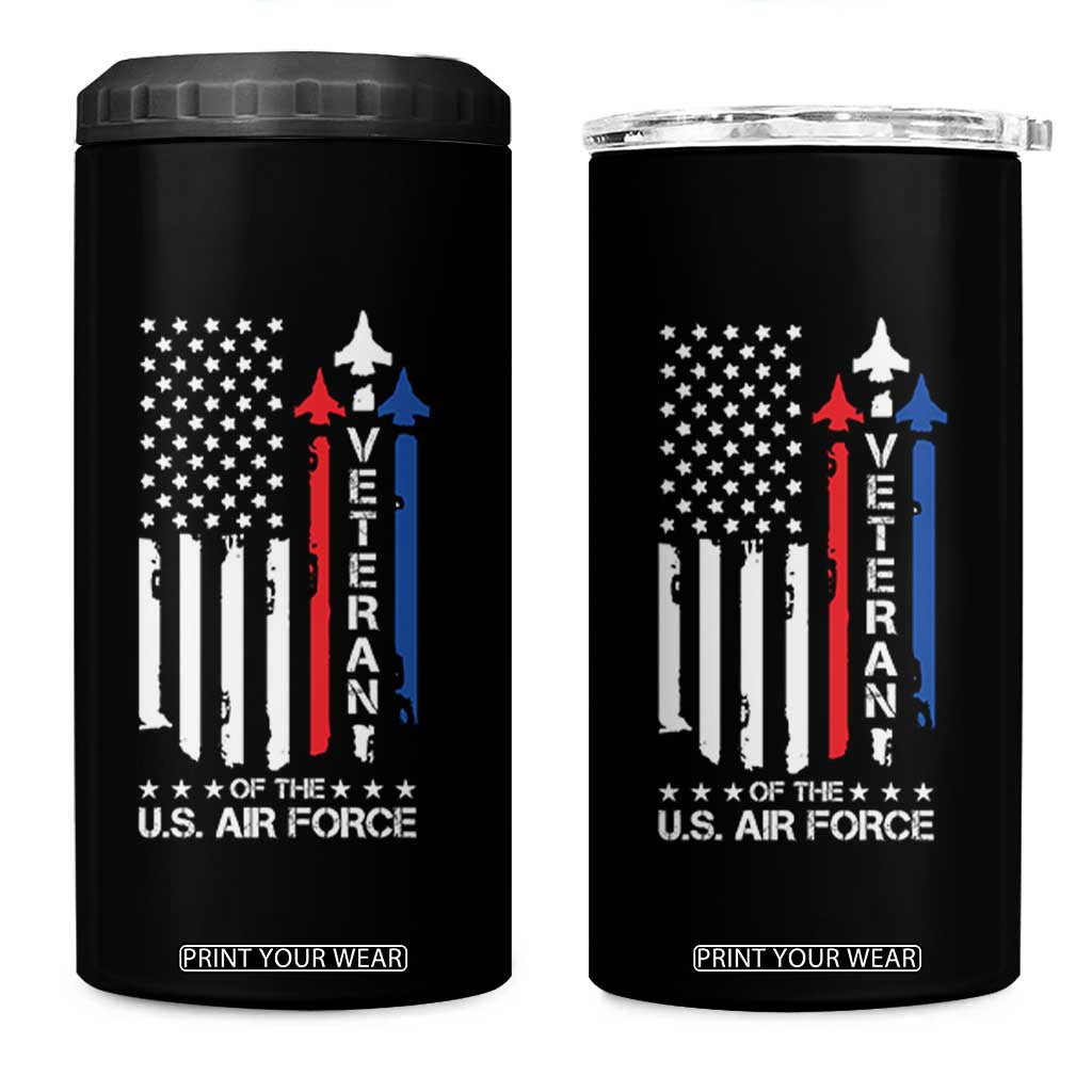 Air Force Veteran 4 in 1 Can Cooler Tumbler Vintage US Flag TS10 One Size: 16 oz Black Print Your Wear