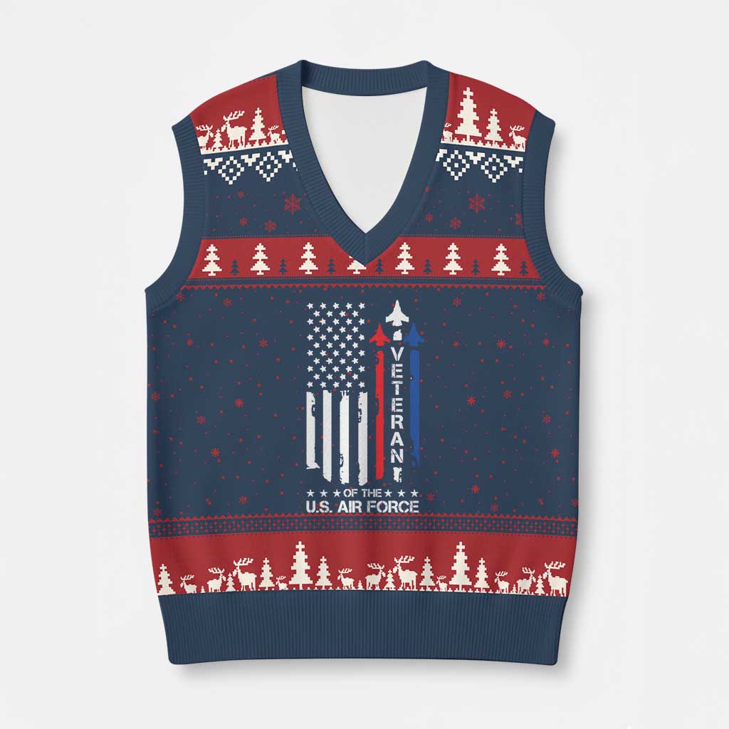 Air Force Veteran V-Neck Knit Sweater Vest Vintage US Flag TS10 Navy Red Print Your Wear
