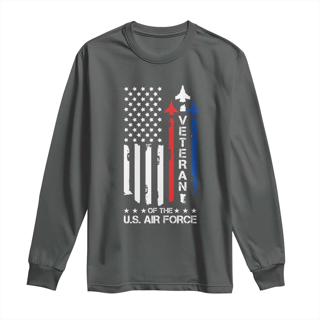 Air Force Veteran Long Sleeve Shirt Vintage US Flag TS10 Dark Heather Print Your Wear