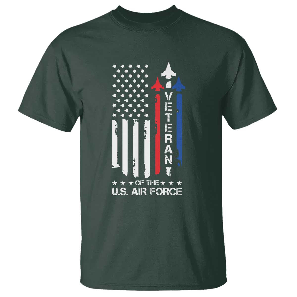 Air Force Veteran T Shirt Vintage US Flag TS10 Dark Forest Green Print Your Wear