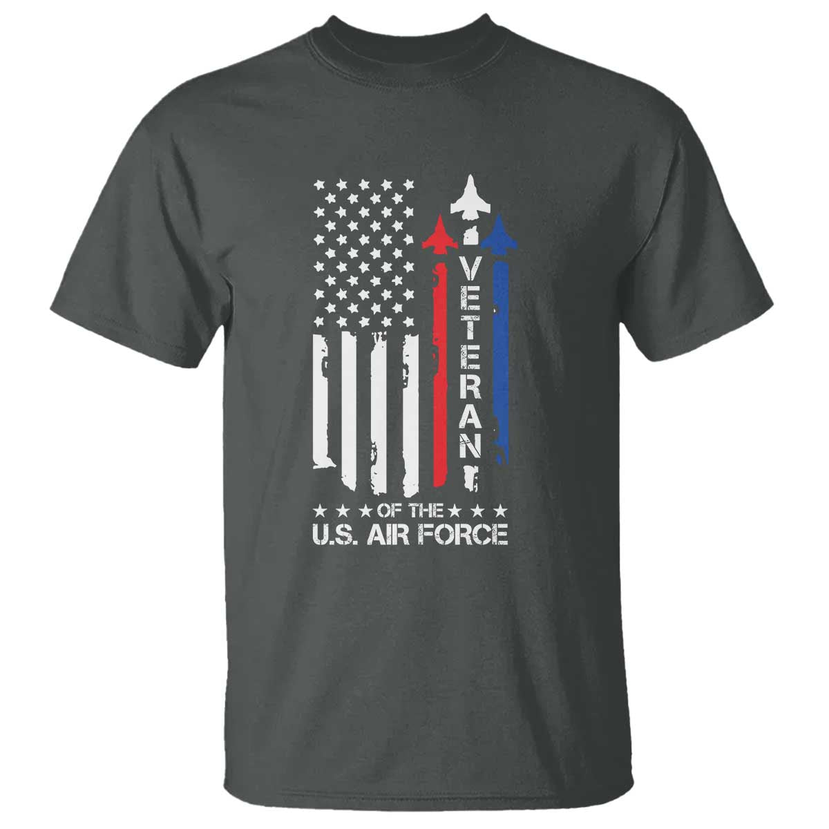 Air Force Veteran T Shirt Vintage US Flag TS10 Dark Heather Print Your Wear