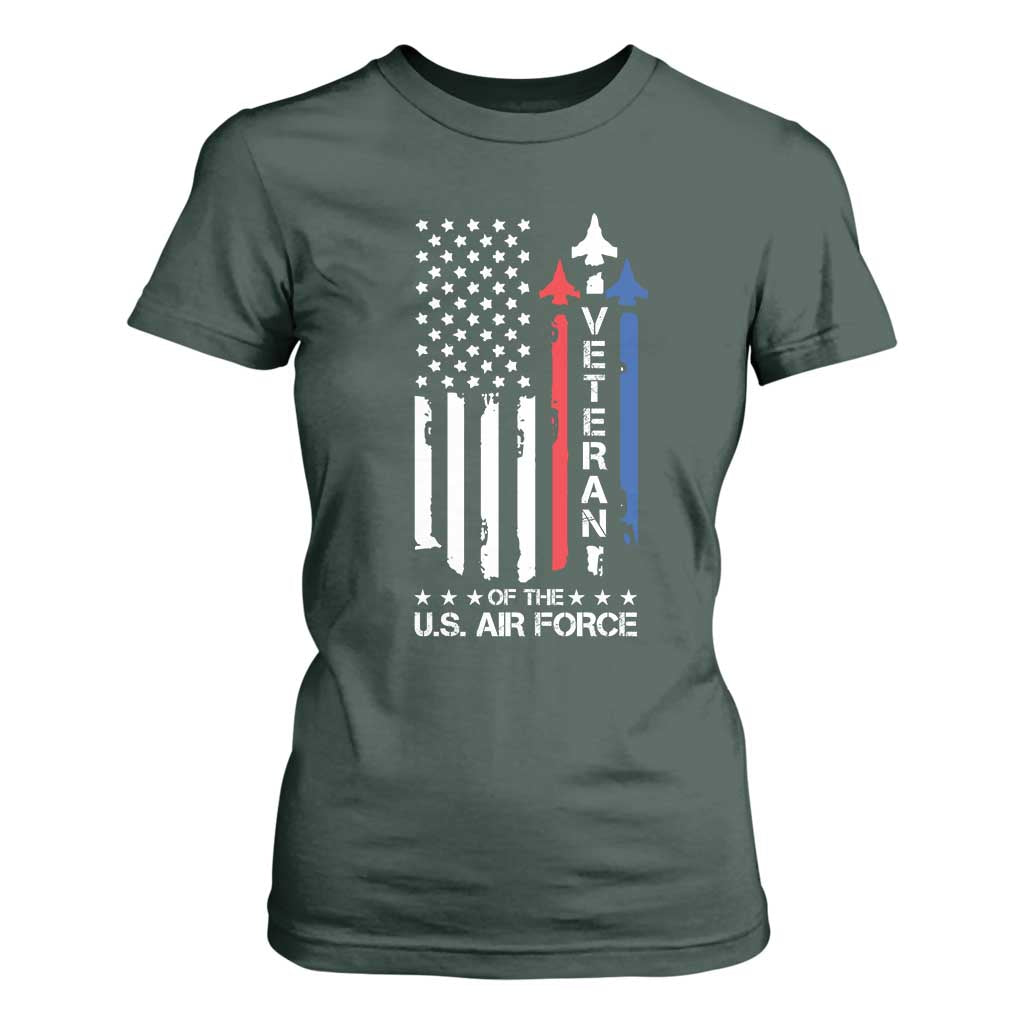 Air Force Veteran T Shirt For Women Vintage US Flag TS10 Dark Forest Green Print Your Wear