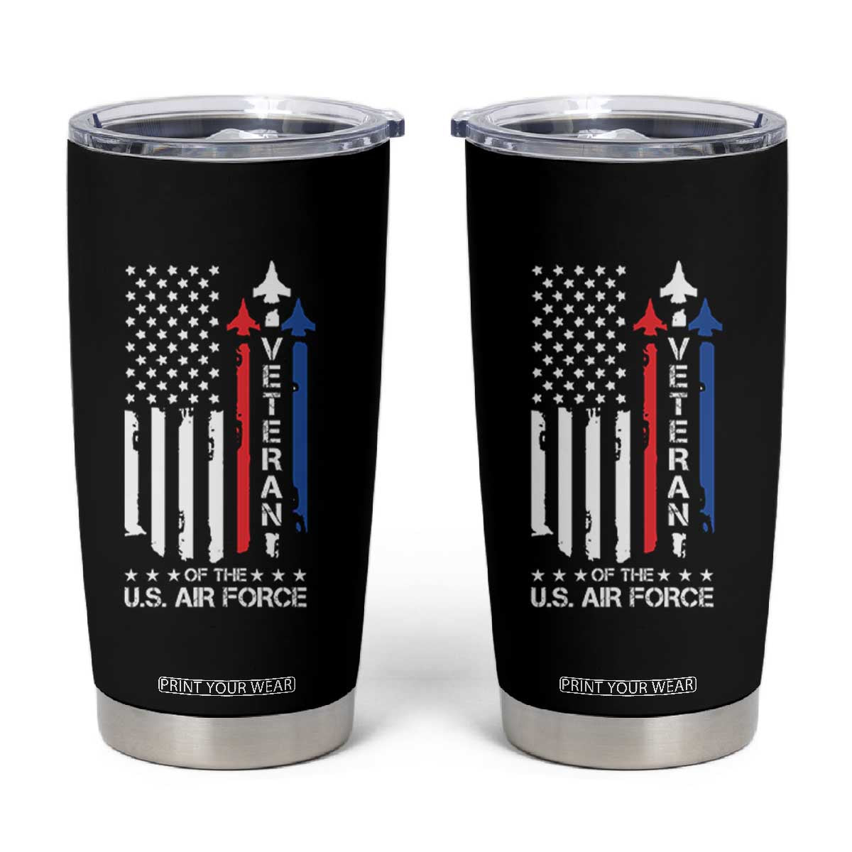 Air Force Veteran Tumbler Cup Vintage US Flag TS10 Black Print Your Wear