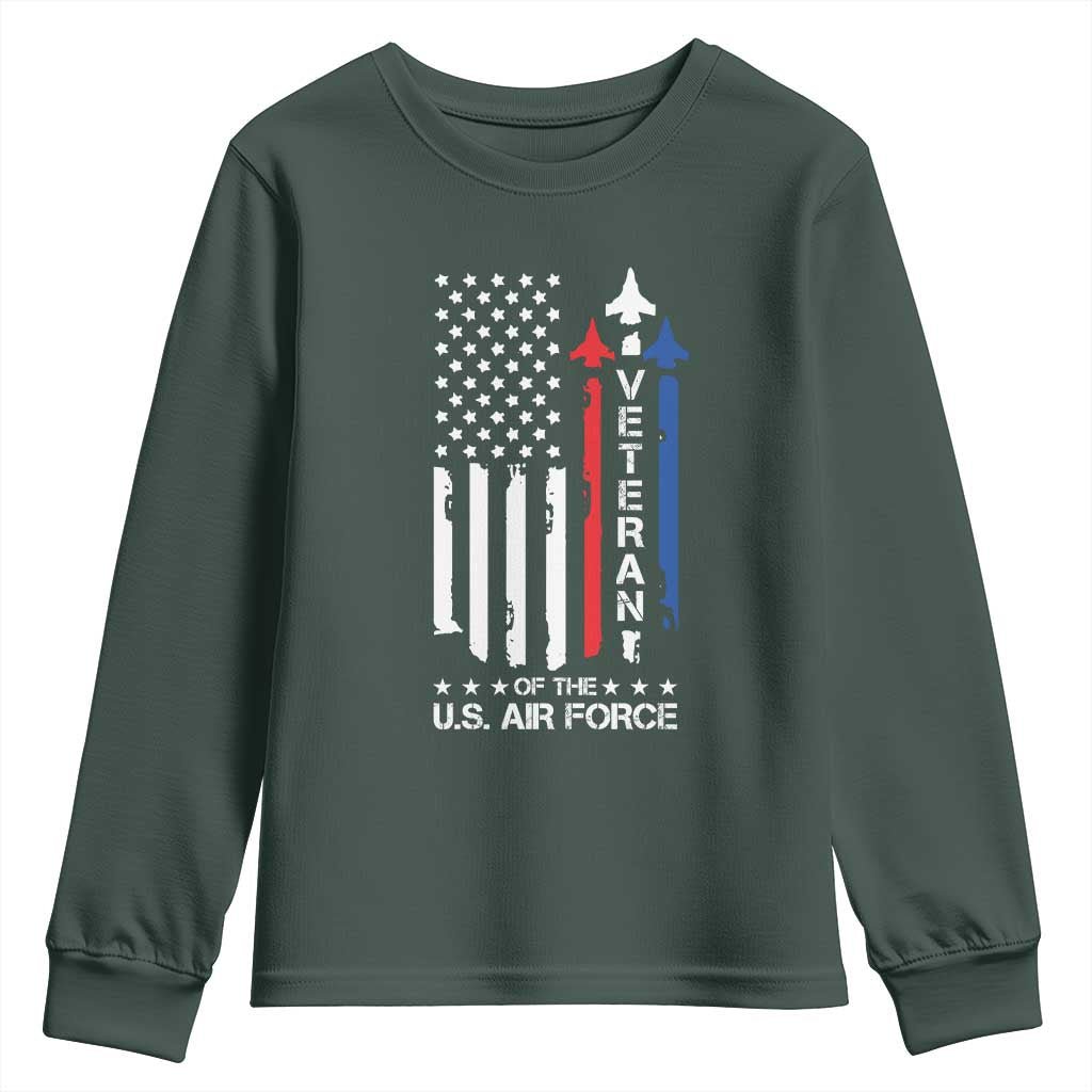 Air Force Veteran Youth Sweatshirt Vintage US Flag TS10 Dark Forest Green Print Your Wear