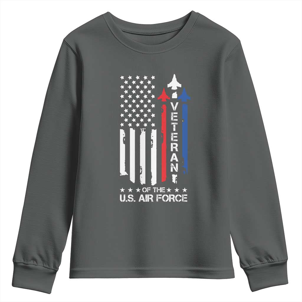 Air Force Veteran Youth Sweatshirt Vintage US Flag TS10 Dark Heather Print Your Wear
