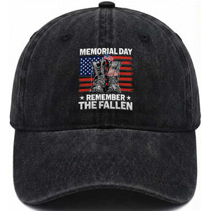 Memorial Day Remember The Fallen Washed Cotton Baseball Cap Veteran Military Vintage USA Flag TS10 Washed Cap Universal Fit Black Print Your Wear
