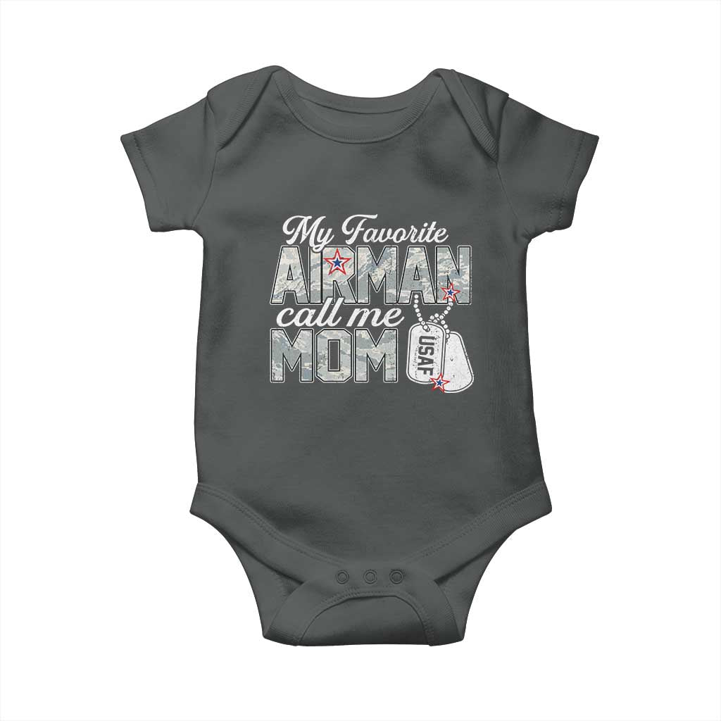 Proud Air Force Family Baby Onesie My Favorite Airman Calls Me Mom TS10 Dark Heather Print Your Wear