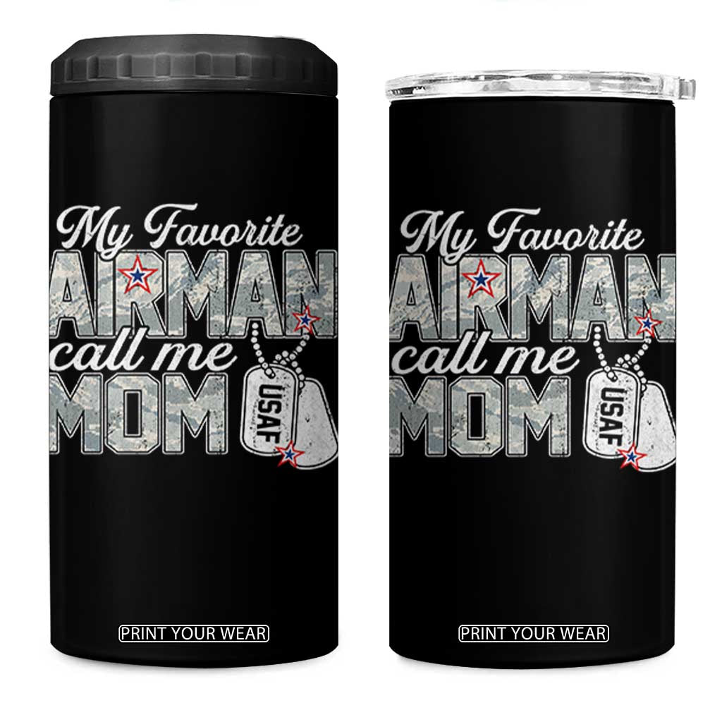 Proud Air Force Family 4 in 1 Can Cooler Tumbler My Favorite Airman Calls Me Mom TS10 One Size: 16 oz Black Print Your Wear