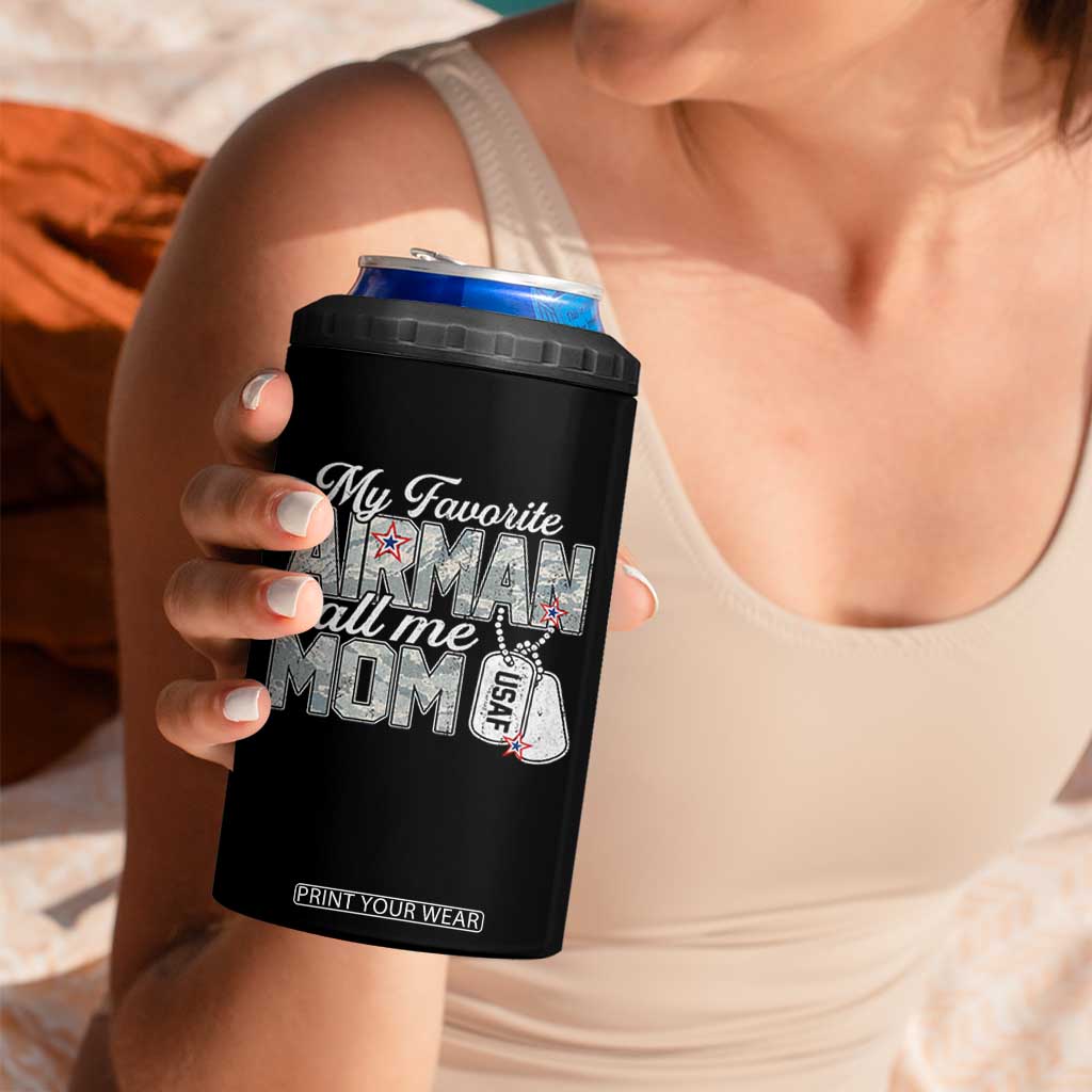 Proud Air Force Family 4 in 1 Can Cooler Tumbler My Favorite Airman Calls Me Mom TS10 Print Your Wear