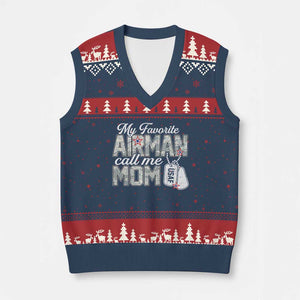 Proud Air Force Family V-Neck Knit Sweater Vest My Favorite Airman Calls Me Mom TS10 Navy Red Print Your Wear