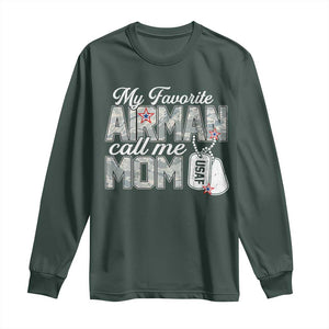Proud Air Force Family Long Sleeve Shirt My Favorite Airman Calls Me Mom TS10 Dark Forest Green Print Your Wear
