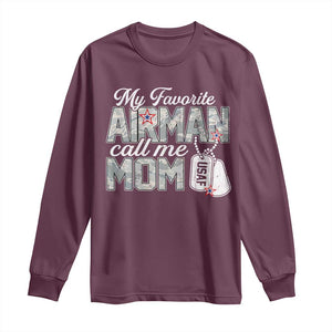 Proud Air Force Family Long Sleeve Shirt My Favorite Airman Calls Me Mom TS10 Maroon Print Your Wear