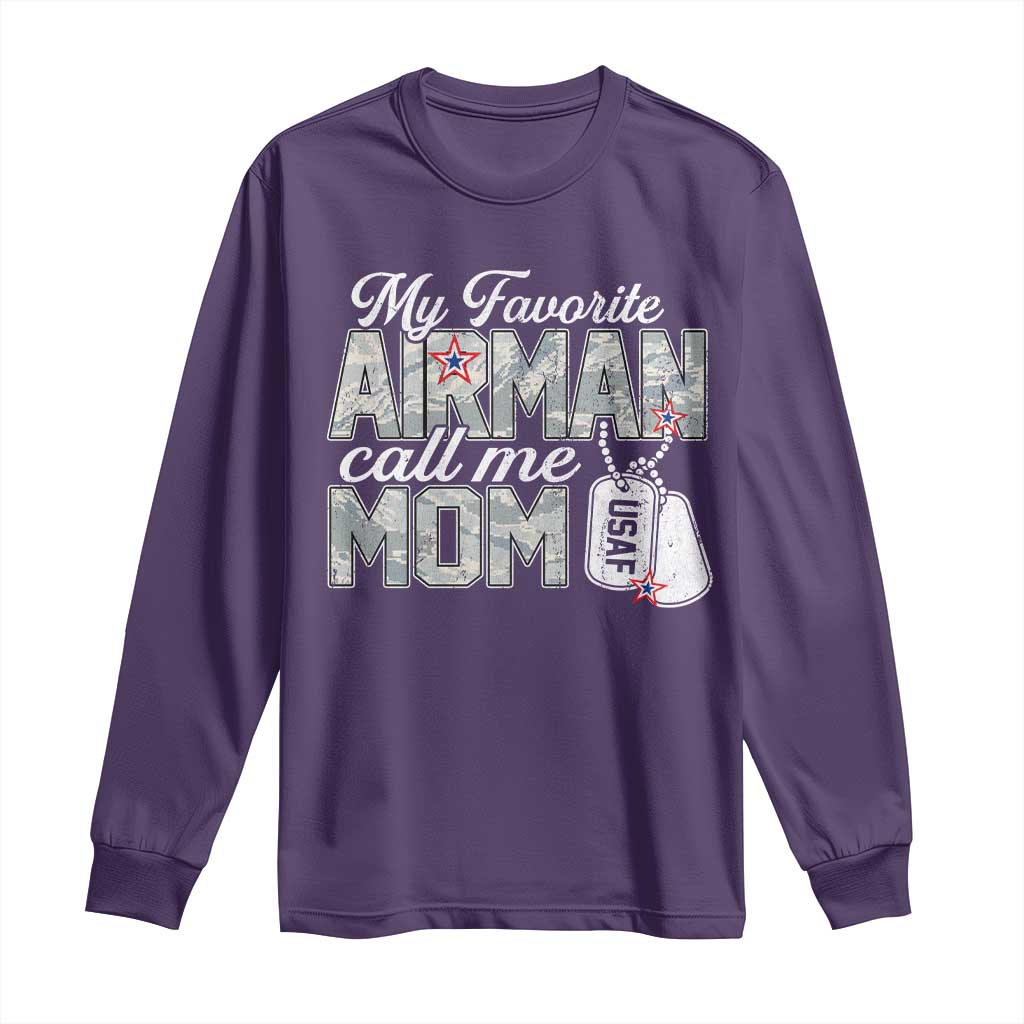 Proud Air Force Family Long Sleeve Shirt My Favorite Airman Calls Me Mom TS10 Purple Print Your Wear
