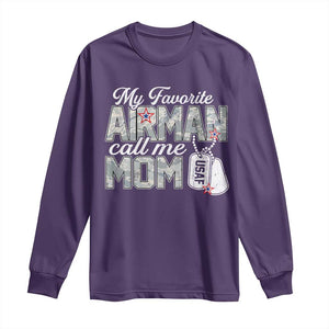 Proud Air Force Family Long Sleeve Shirt My Favorite Airman Calls Me Mom TS10 Purple Print Your Wear