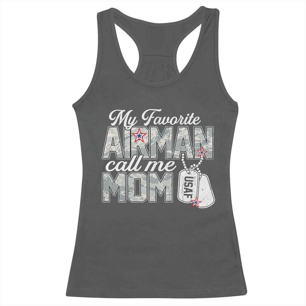 Proud Air Force Family Racerback Tank Top My Favorite Airman Calls Me Mom TS10 Dark Heather Print Your Wear