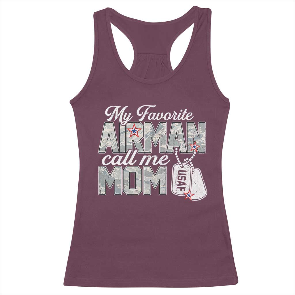 Proud Air Force Family Racerback Tank Top My Favorite Airman Calls Me Mom TS10 Maroon Print Your Wear