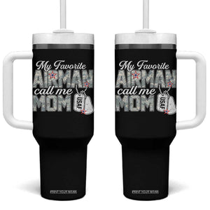 Proud Air Force Family Tumbler With Handle My Favorite Airman Calls Me Mom TS10 One Size: 40 oz Black Print Your Wear