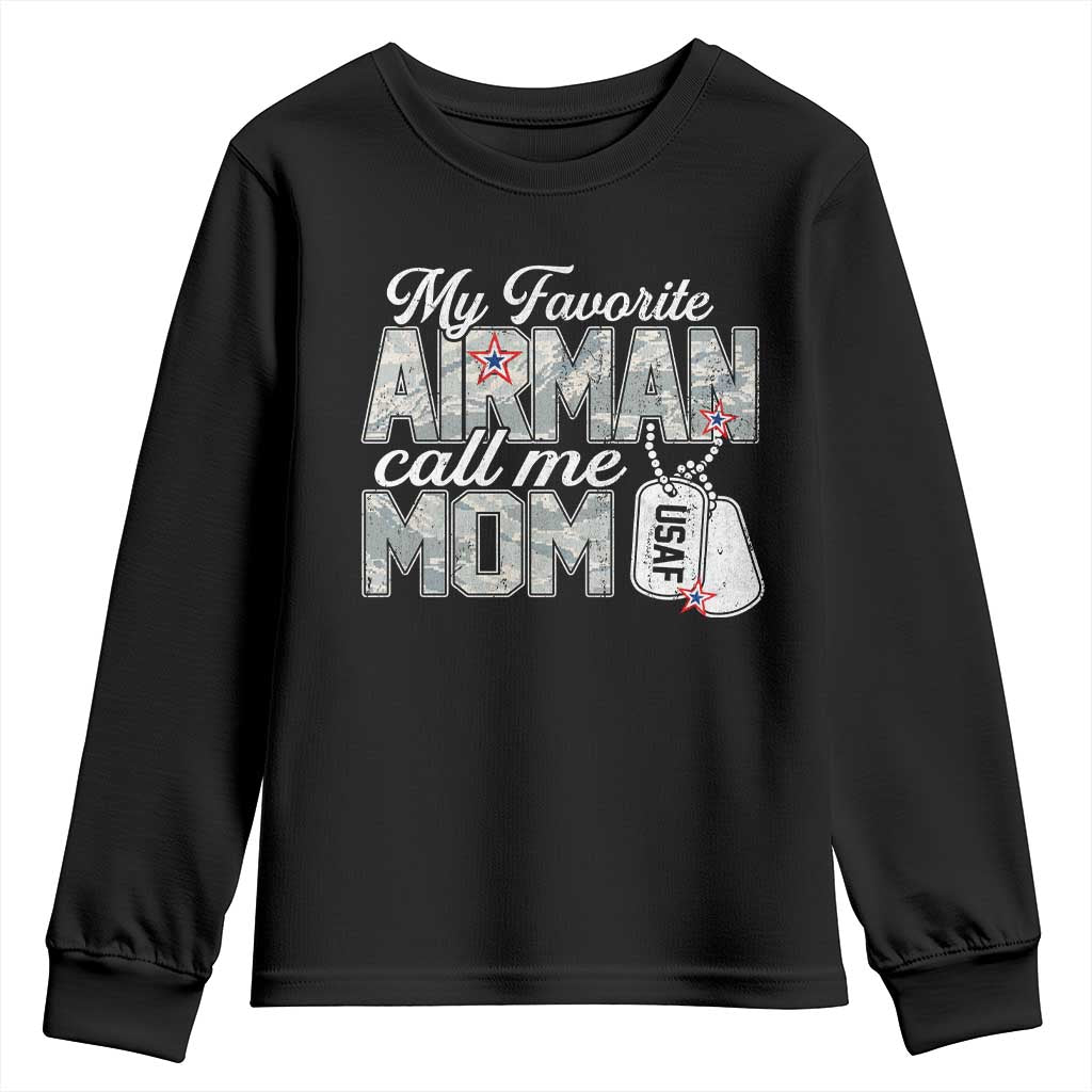 Proud Air Force Family Youth Sweatshirt My Favorite Airman Calls Me Mom TS10 Black Print Your Wear