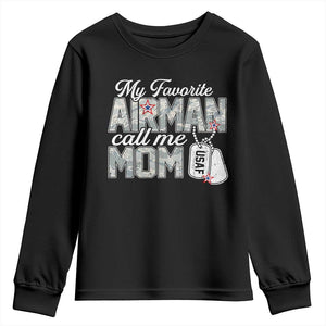 Proud Air Force Family Youth Sweatshirt My Favorite Airman Calls Me Mom TS10 Black Print Your Wear
