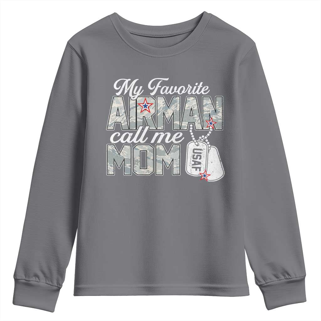 Proud Air Force Family Youth Sweatshirt My Favorite Airman Calls Me Mom TS10 Charcoal Print Your Wear