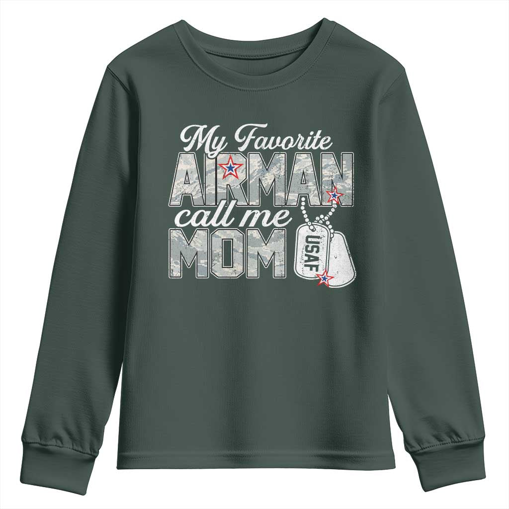 Proud Air Force Family Youth Sweatshirt My Favorite Airman Calls Me Mom TS10 Dark Forest Green Print Your Wear