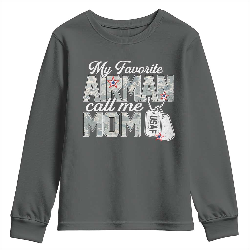 Proud Air Force Family Youth Sweatshirt My Favorite Airman Calls Me Mom TS10 Dark Heather Print Your Wear