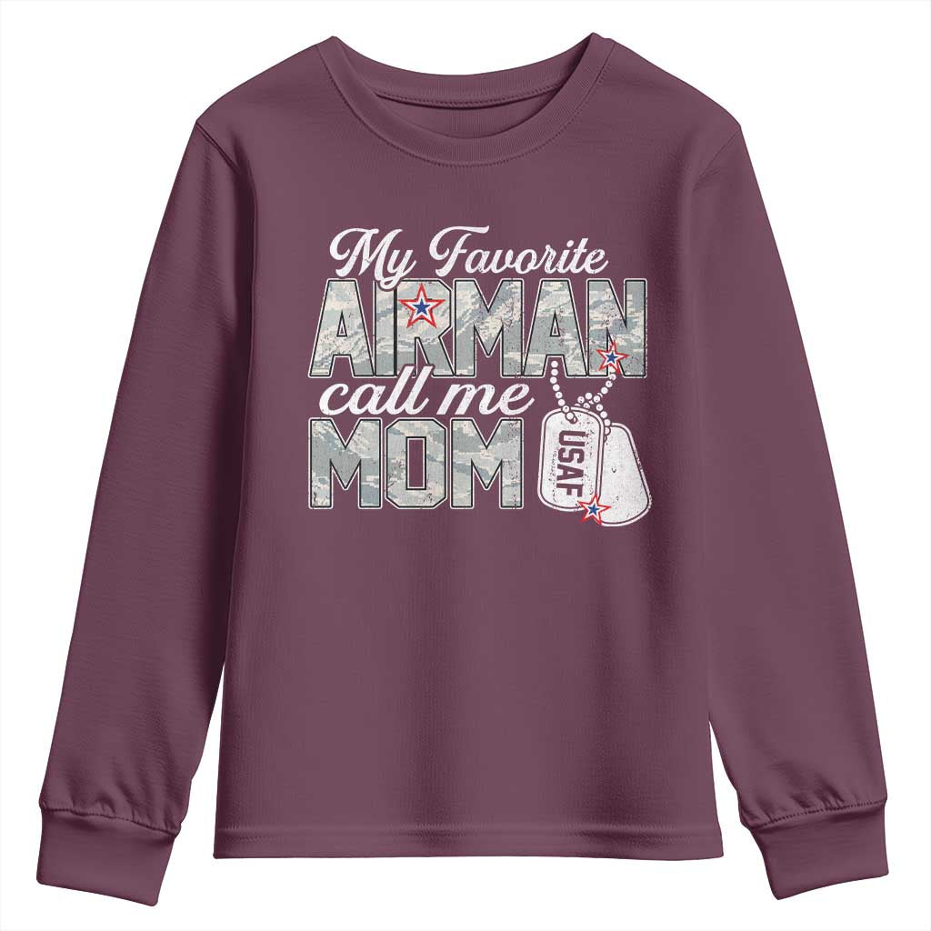 Proud Air Force Family Youth Sweatshirt My Favorite Airman Calls Me Mom TS10 Maroon Print Your Wear