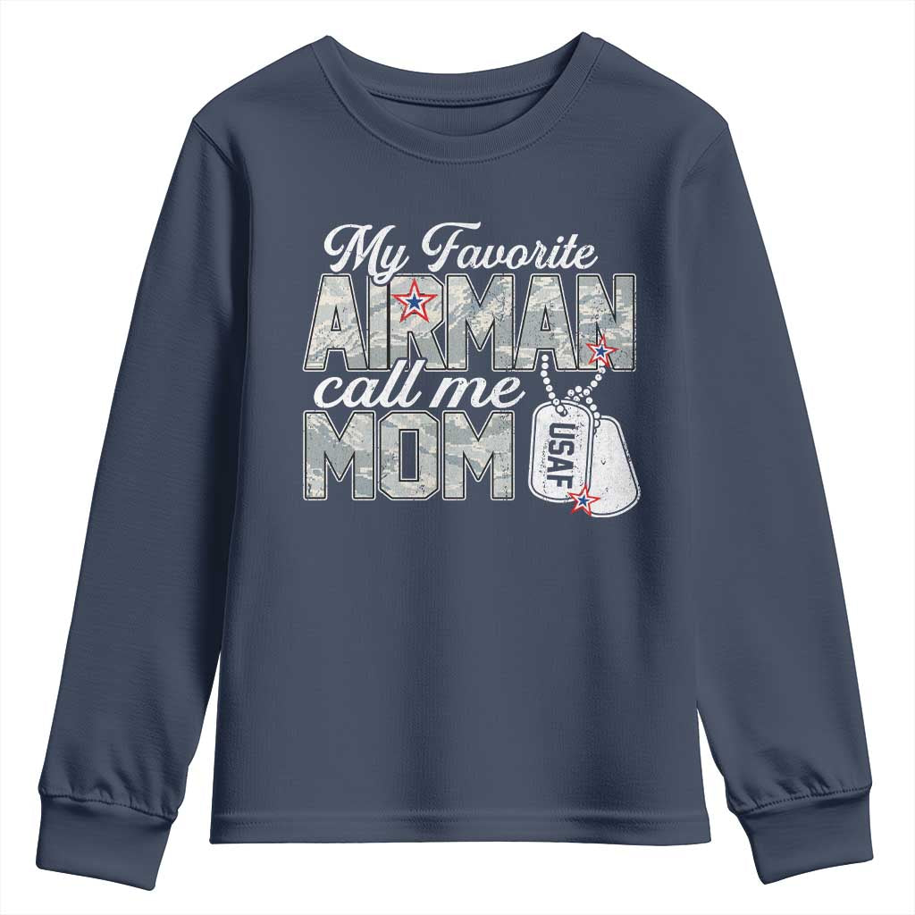 Proud Air Force Family Youth Sweatshirt My Favorite Airman Calls Me Mom TS10 Navy Print Your Wear