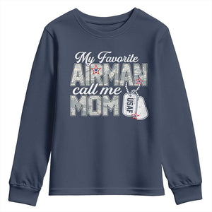 Proud Air Force Family Youth Sweatshirt My Favorite Airman Calls Me Mom TS10 Navy Print Your Wear