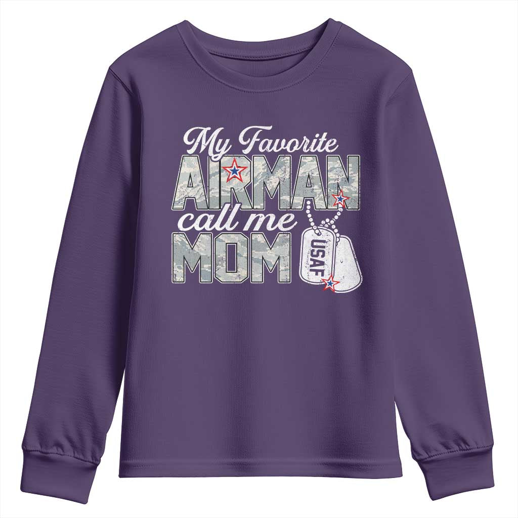 Proud Air Force Family Youth Sweatshirt My Favorite Airman Calls Me Mom TS10 Purple Print Your Wear