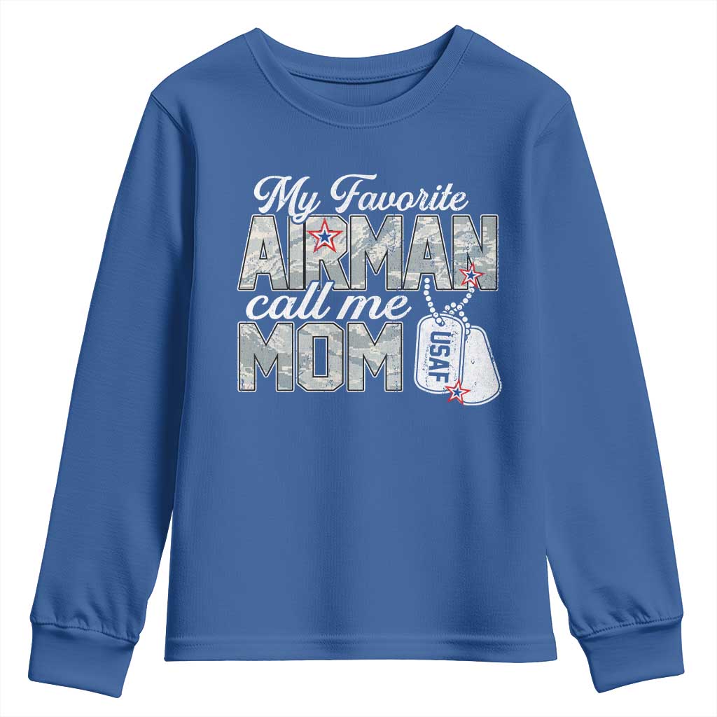 Proud Air Force Family Youth Sweatshirt My Favorite Airman Calls Me Mom TS10 Royal Blue Print Your Wear