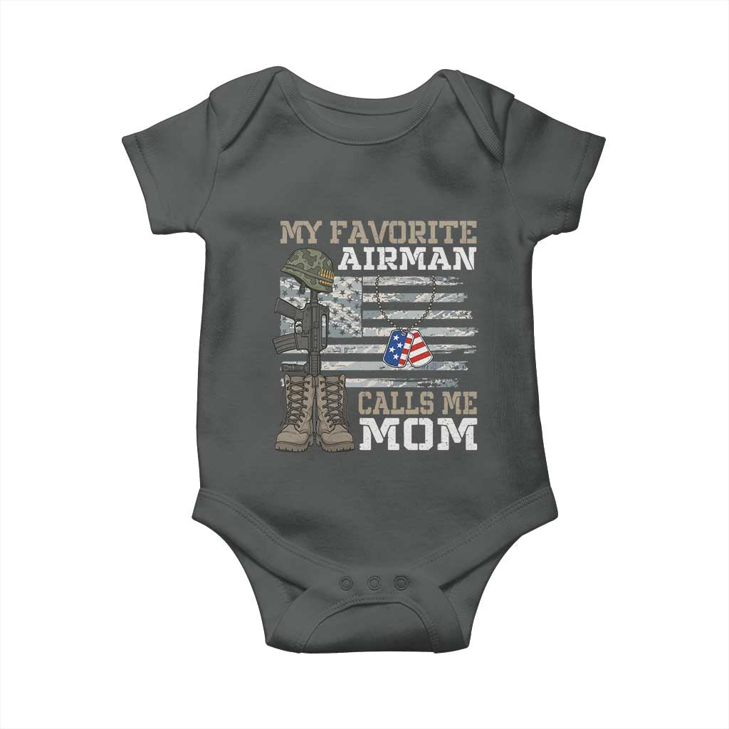 Proud Air Force Mom Baby Onesie My Favorite Airman Military Family Camo US Flag TS10 Dark Heather Print Your Wear