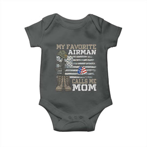 Proud Air Force Mom Baby Onesie My Favorite Airman Military Family Camo US Flag TS10 Dark Heather Print Your Wear