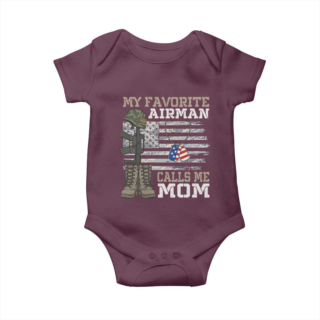 Proud Air Force Mom Baby Onesie My Favorite Airman Military Family Camo US Flag TS10 Maroon Print Your Wear