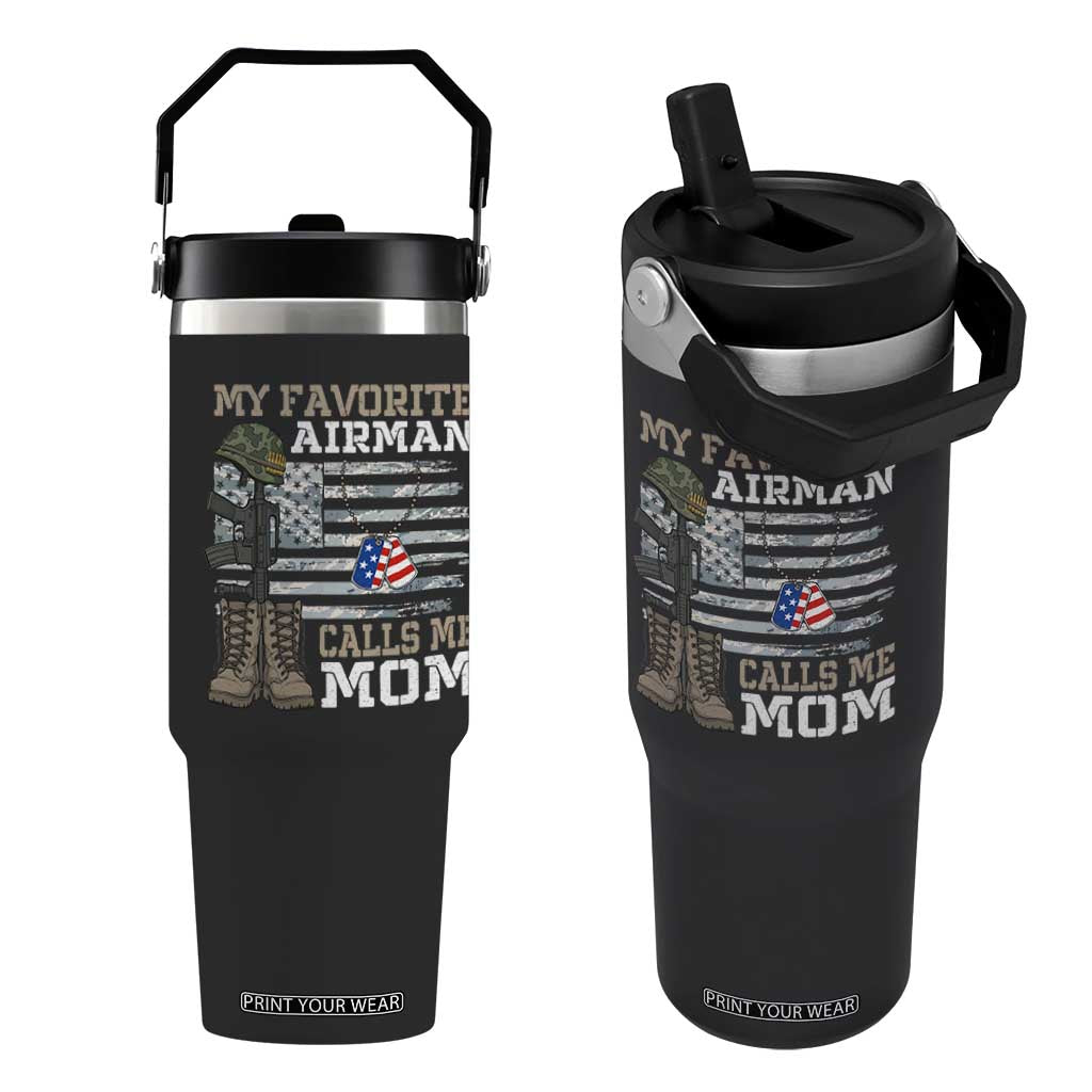 Proud Air Force Mom Flip Straw Tumbler My Favorite Airman Military Family Camo US Flag TS10 One Size: 30 oz Black Print Your Wear