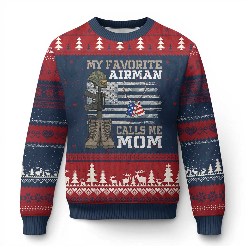 Proud Air Force Mom Ugly Christmas Sweater My Favorite Airman Military Family Camo US Flag TS10 Navy Red Print Your Wear
