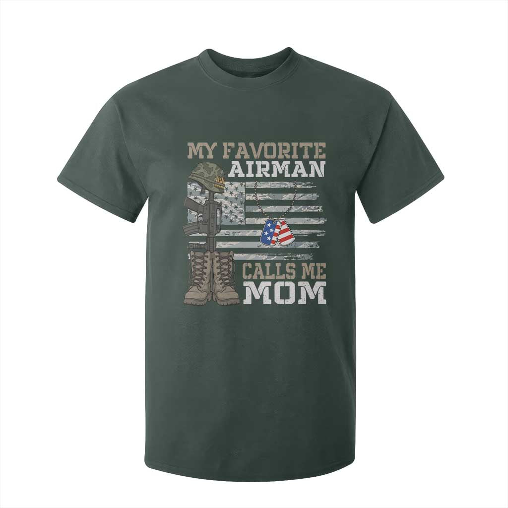 Proud Air Force Mom T Shirt For Kid My Favorite Airman Military Family Camo US Flag TS10 Dark Forest Green Print Your Wear