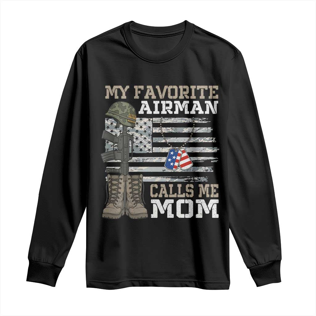 Proud Air Force Mom Long Sleeve Shirt My Favorite Airman Military Family Camo US Flag TS10 Black Print Your Wear