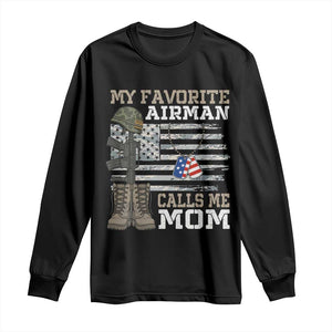 Proud Air Force Mom Long Sleeve Shirt My Favorite Airman Military Family Camo US Flag TS10 Black Print Your Wear