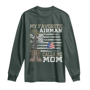 Proud Air Force Mom Long Sleeve Shirt My Favorite Airman Military Family Camo US Flag TS10 Dark Forest Green Print Your Wear